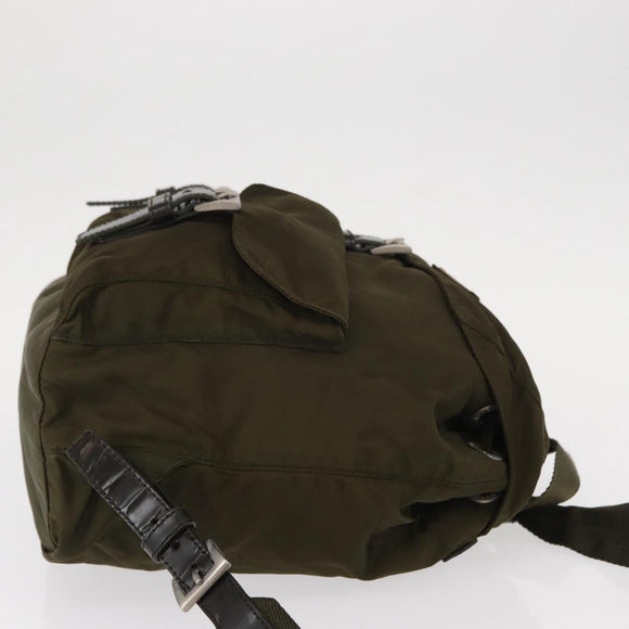 PRADA Backpack Nylon Khaki Silver Auth 154531