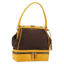 PRADA Hand Bag Canvas Yellow Brown Auth 154533-1