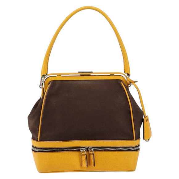 PRADA Hand Bag Canvas Yellow Brown Auth 154533