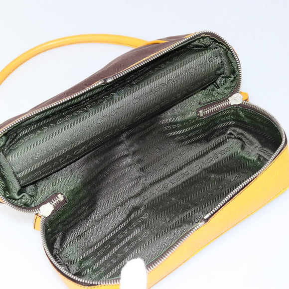 PRADA Hand Bag Canvas Yellow Brown Auth 154533