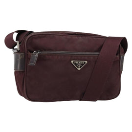 PRADA Shoulder Bag Nylon Bordeaux Silver Auth 154535
