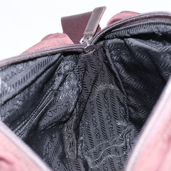 PRADA Shoulder Bag Nylon Bordeaux Silver Auth 154535