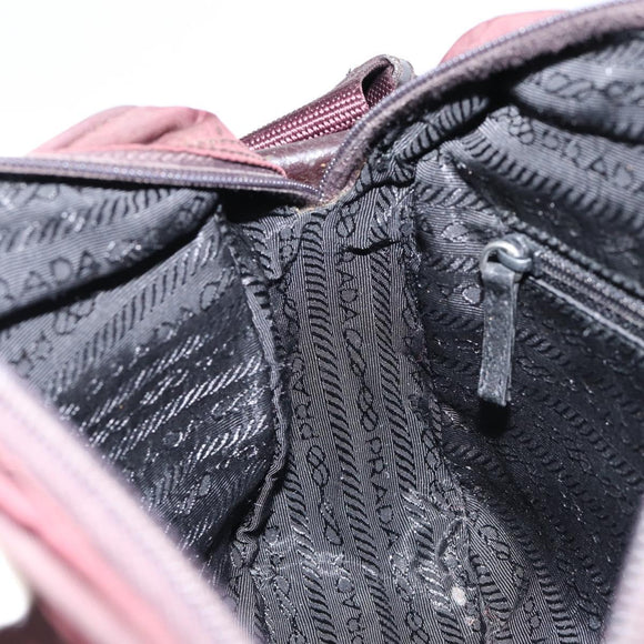 PRADA Shoulder Bag Nylon Bordeaux Silver Auth 154535