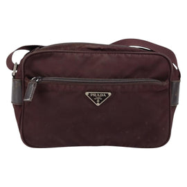 PRADA Shoulder Bag Nylon Bordeaux Silver Auth 154535 - 0