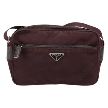 PRADA Shoulder Bag Nylon Bordeaux Silver Auth 154535 - 0