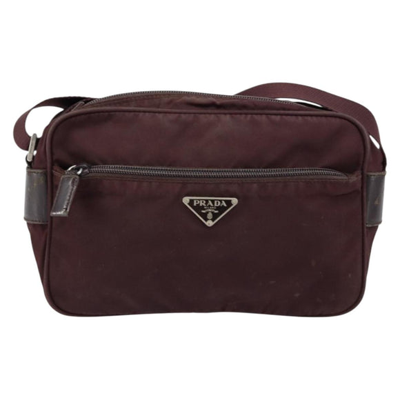 PRADA Shoulder Bag Nylon Bordeaux Silver Auth 154535