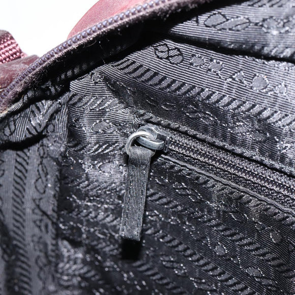 PRADA Shoulder Bag Nylon Bordeaux Silver Auth 154535