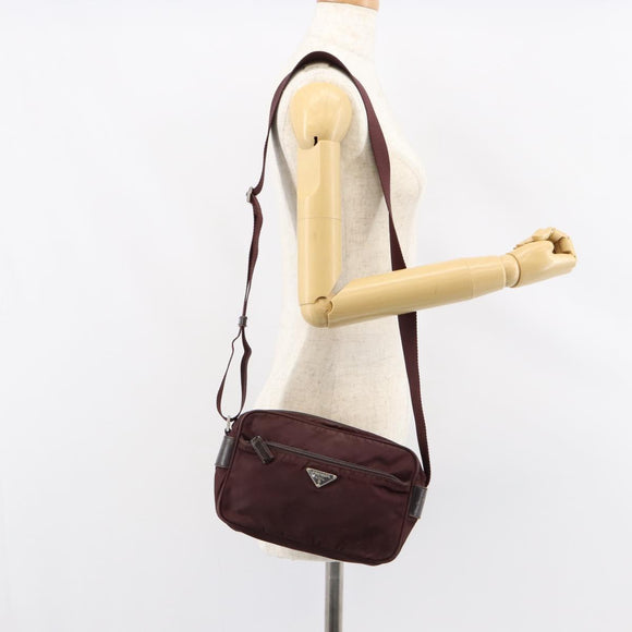 PRADA Shoulder Bag Nylon Bordeaux Silver Auth 154535