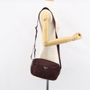 PRADA Shoulder Bag Nylon Bordeaux Silver Auth 154535-26
