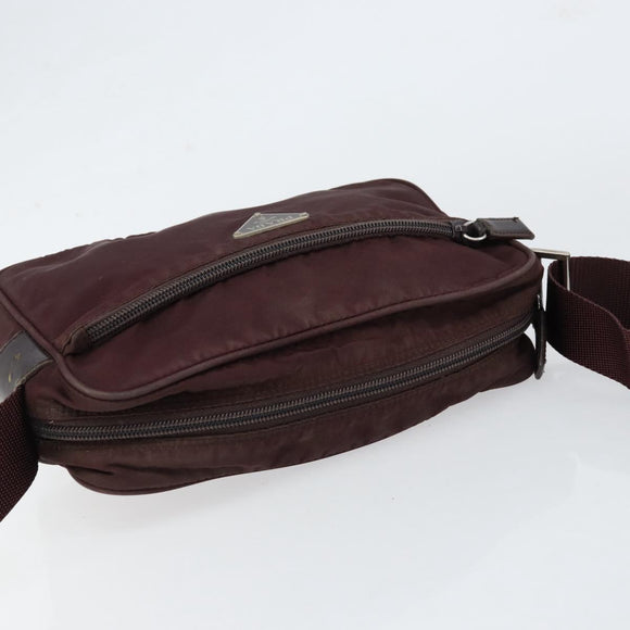 PRADA Shoulder Bag Nylon Bordeaux Silver Auth 154535