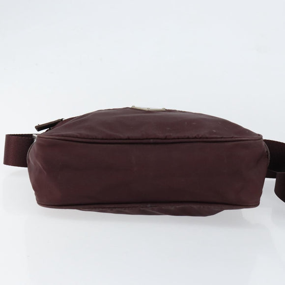PRADA Shoulder Bag Nylon Bordeaux Silver Auth 154535