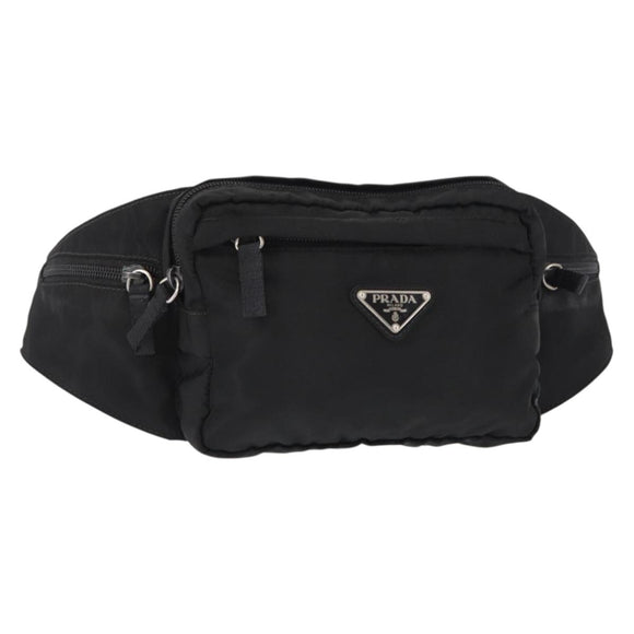 PRADA Body Bag Nylon Black Silver Auth 154536