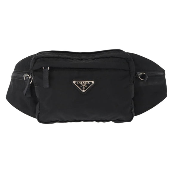 PRADA Body Bag Nylon Black Silver Auth 154536