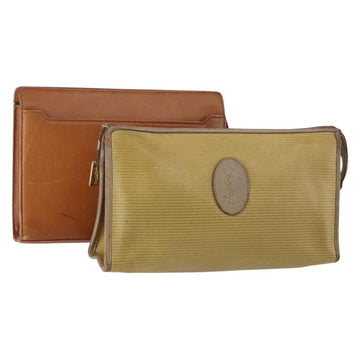 SAINT LAURENT Clutch Bag Leather 2 Set Beige Brown Auth 154537