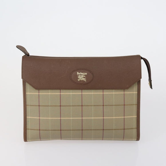 Burberrys Nova Check Clutch Bag Canvas Leather 2 Set Black Beige Auth 154538