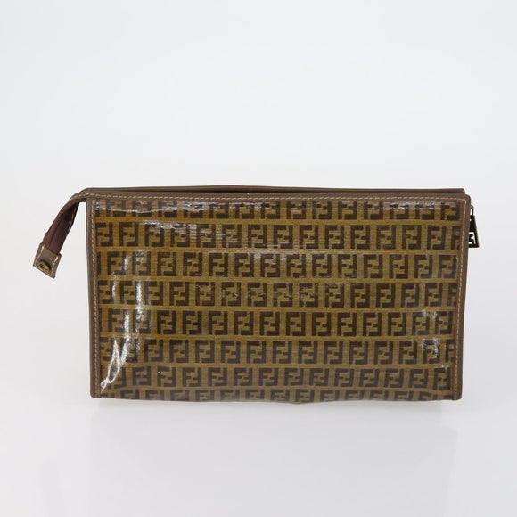 FENDI MCM Zucchino Canvas Vicetos Logogram Bag PVC 2 Set Brown Beige Auth 154539