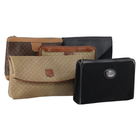 FENDI Celine Macadam Canvas Bag Leather 5 Set Beige Black Brown Auth 154540