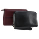 CARTIER Clutch Bag Leather 2 Set Bordeaux Black Auth 154541-1