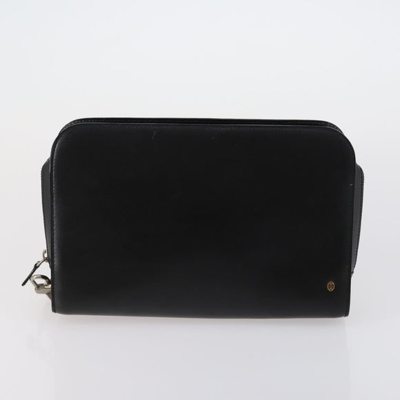 CARTIER Clutch Bag Leather 2 Set Bordeaux Black Auth 154541