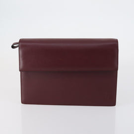CARTIER Clutch Bag Leather 2 Set Bordeaux Black Auth 154541 - 0