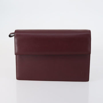 CARTIER Clutch Bag Leather 2 Set Bordeaux Black Auth 154541 - 0