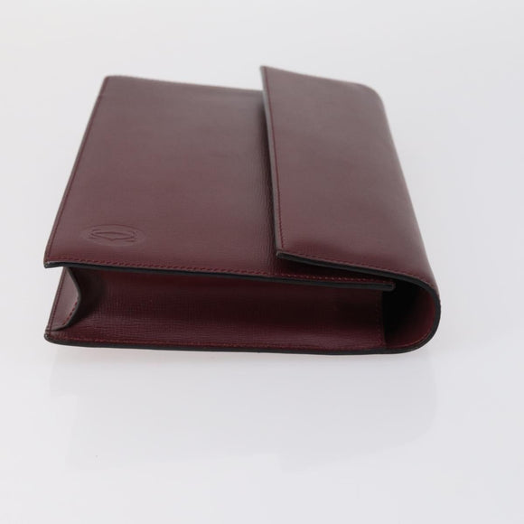 CARTIER Clutch Bag Leather 2 Set Bordeaux Black Auth 154541