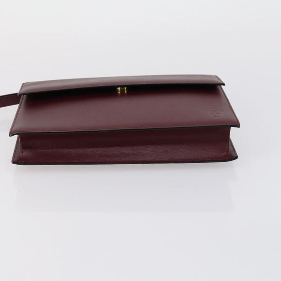CARTIER Clutch Bag Leather 2 Set Bordeaux Black Auth 154541