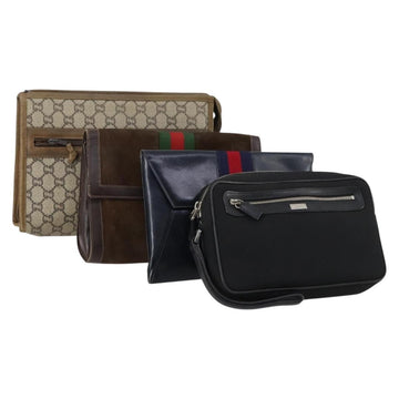 GUCCI GG Plus Supreme Bag PVC Leather Nylon 4 Set Navy Beige black Auth 154542