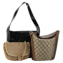 GUCCI GG Supreme Shoulder Bag patent 3 Set Beige Black Auth 154545-1
