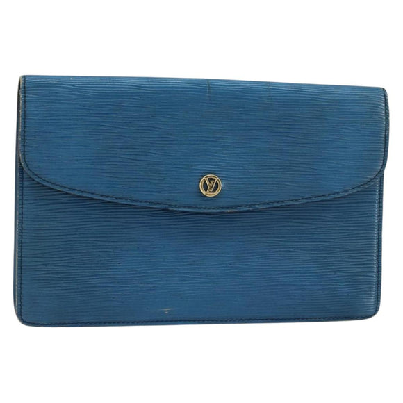 LOUIS VUITTON Epi Montaigne 27 Clutch Bag Blue M52655 LV Auth 154577