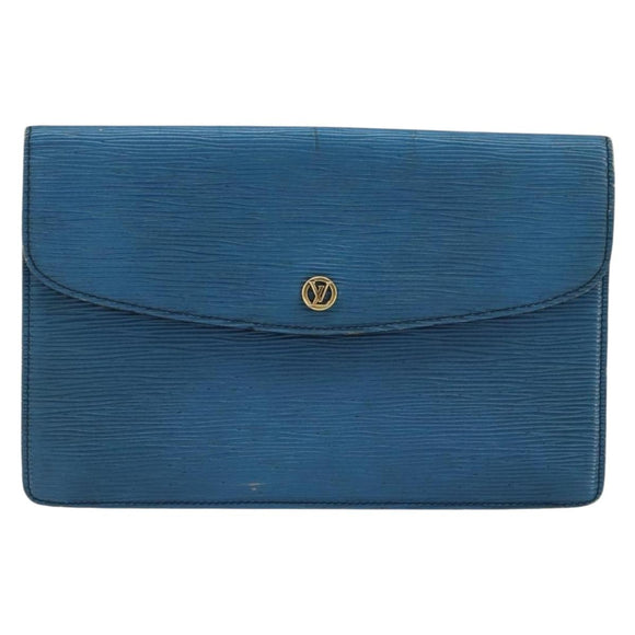 LOUIS VUITTON Epi Montaigne 27 Clutch Bag Blue M52655 LV Auth 154577