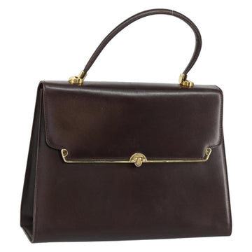 BALLY Hand Bag Leather Brown Gold Auth 154579