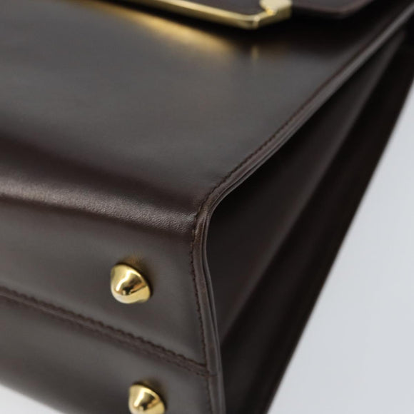 BALLY Hand Bag Leather Brown Gold Auth 154579