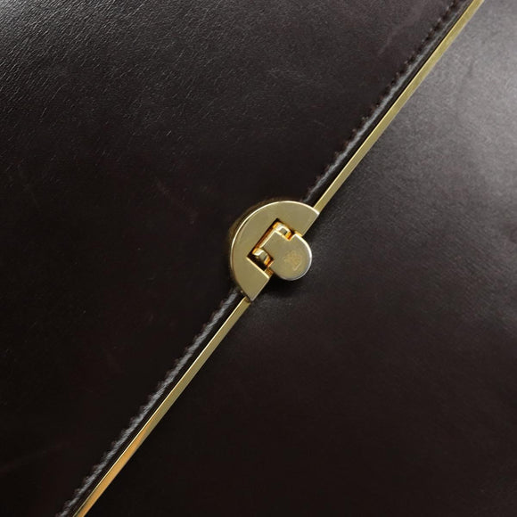 BALLY Hand Bag Leather Brown Gold Auth 154579