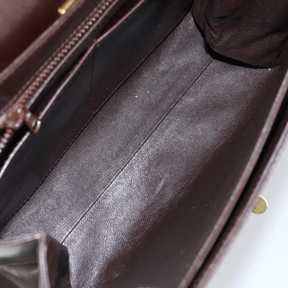 BALLY Hand Bag Leather Brown Gold Auth 154579