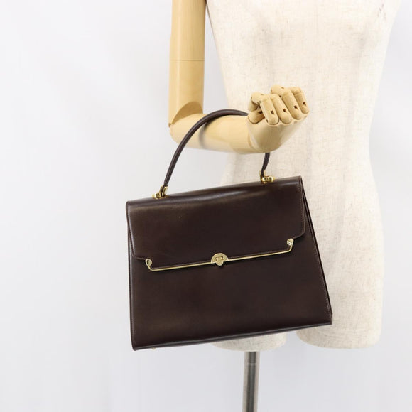 BALLY Hand Bag Leather Brown Gold Auth 154579