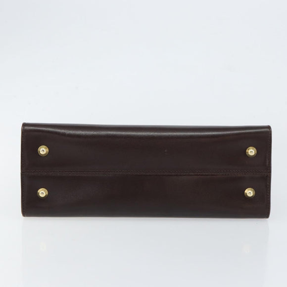 BALLY Hand Bag Leather Brown Gold Auth 154579