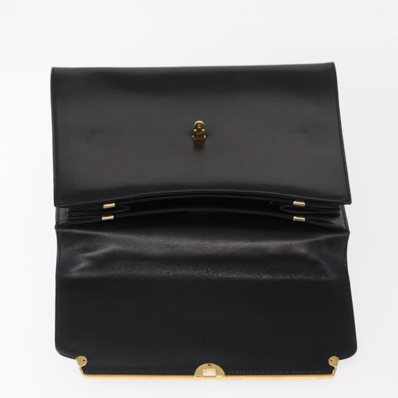 BALLY Hand Bag Leather Black Gold Auth 154580