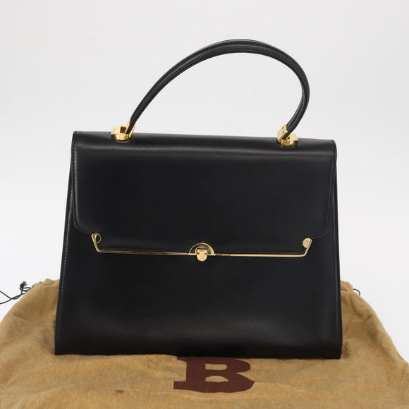 BALLY Hand Bag Leather Black Gold Auth 154580