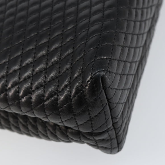 BALLY Quilted Hand Bag Leather Black gold Auth 154581