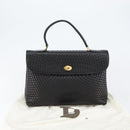 BALLY Quilted Hand Bag Leather Black gold Auth 154581-12
