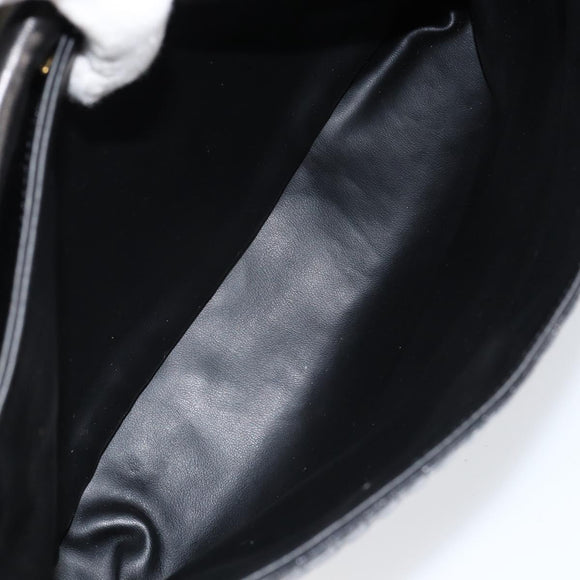 BALLY Quilted Hand Bag Leather Black gold Auth 154581