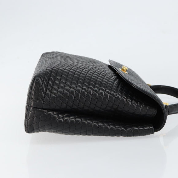 BALLY Quilted Hand Bag Leather Black gold Auth 154581