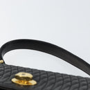 BALLY Quilted Hand Bag Leather Black gold Auth 154581-8