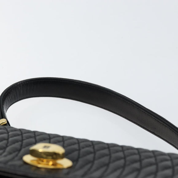 BALLY Quilted Hand Bag Leather Black gold Auth 154581
