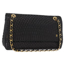 BALLY Quilted Chain Shoulder Bag Leather Black Gold Auth 154582-1