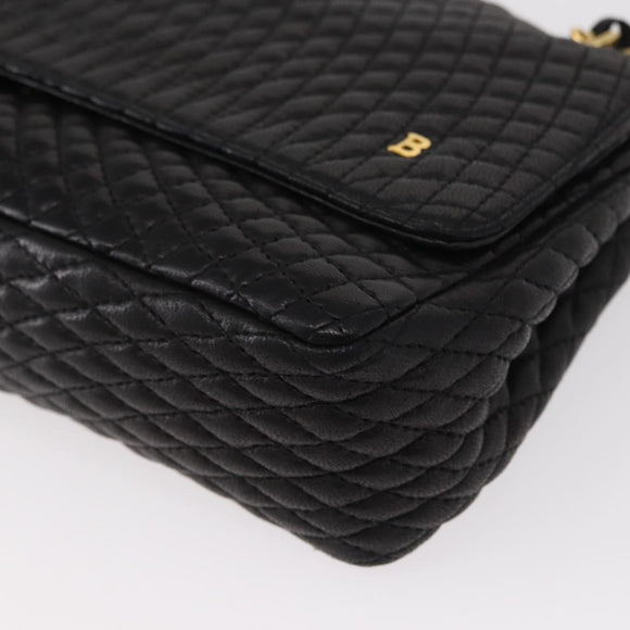 BALLY Quilted Chain Shoulder Bag Leather Black Gold Auth 154582