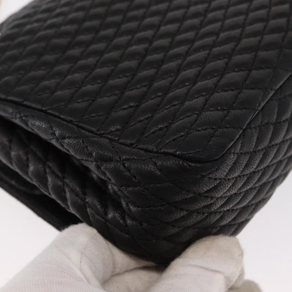 BALLY Quilted Chain Shoulder Bag Leather Black Gold Auth 154582