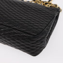 BALLY Quilted Chain Shoulder Bag Leather Black Gold Auth 154582-13
