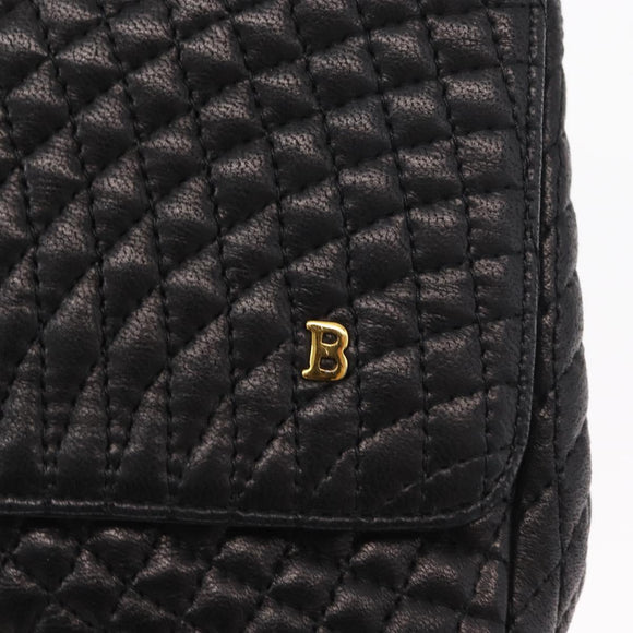 BALLY Quilted Chain Shoulder Bag Leather Black Gold Auth 154582